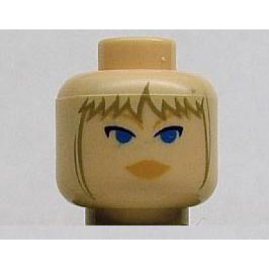 light nougat minifigure head female with peach lips blue eyes tan bangs pattern sw juno