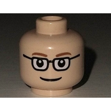 light nougat minifigure head glasses rectangular brown thin eyebrows smile pattern