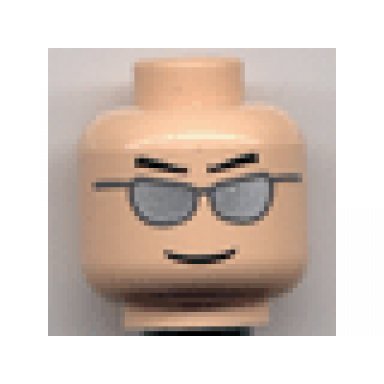 light nougat minifigure head glasses with black straight eyebrows dark bluish gray sunglasses with silver lenses grin pattern