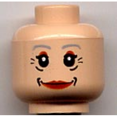 light nougat minifigure head female with red lips gray eyebrows wrinkles pattern aunt may