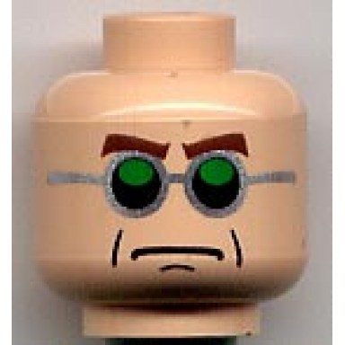 light nougat minifigure head glasses green and silver brown arched eyebrows frown pattern dr octopus