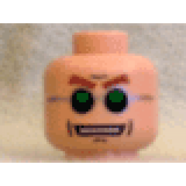 light nougat minifigure head glasses green and silver brown arched eyebrows open mouth pattern dr octopus