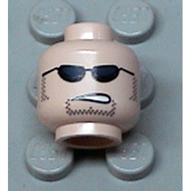 light nougat minifigure head glasses with black sunglasses partially open mouth sideburns and stubble pattern