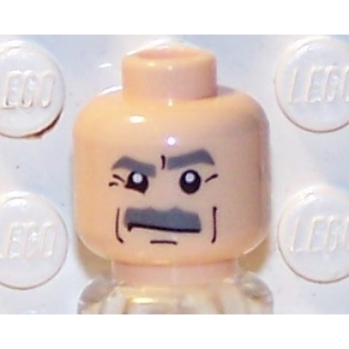 light nougat minifigure head dark bluish gray moustache and bushy eyebrows black cheek lines white pupils pattern