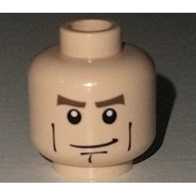 light nougat minifigure head reddish brown thick eyebrows black cheek lines and chin dimple smirk pattern
