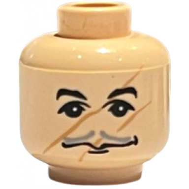 light nougat minifigure head moustache thin gray black eyebrows scratches scars across face pattern hp professor lupin