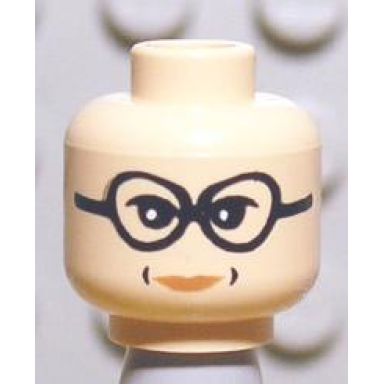 light nougat minifigure head female glasses white pupils red lips and dimples pattern hp professor trelawney