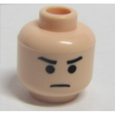 light nougat minifigure head male stern black eyebrows black eyes and frown pattern