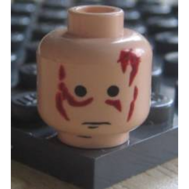 light nougat minifigure head male scars red left right no eyebrows pattern