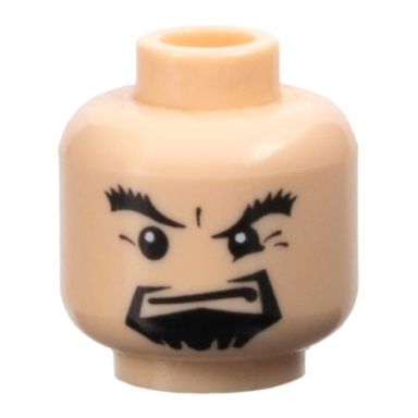 light nougat minifigure head black bushy eyebrows and goatee squint stern pattern