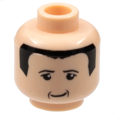 light nougat minifigure head black small thin eyebrows upper eyelids jowl lines and hair lopsided grin pattern