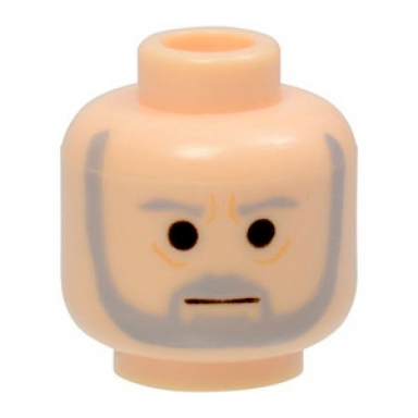 light nougat minifigure head beard with sw gray beard and eyebrows lines under eyes furrowed brow pattern