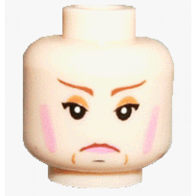 light nougat minifigure head female with pink lips and rouge frown lines white pupils pattern hp professor umbridge