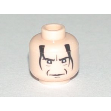 light nougat minifigure head male hp snape with crease between eyebrows white pupils black hair pattern