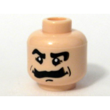 light nougat minifigure head moustache bushy black eyebrows white pupils pattern