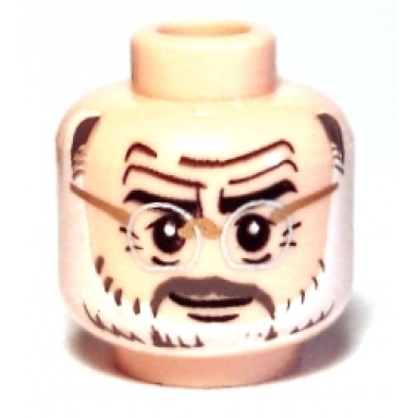 light nougat minifigure head glasses with silver glasses gray and white beard and gray moustache pattern henry jones sr.