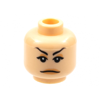light nougat minifigure head female with peach lips stern eyebrows white pupils pattern irina