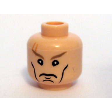 light nougat minifigure head male cheek lines chin dimple stern dark tan eyebrows scar above right eye pattern