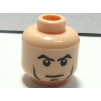 light nougat minifigure head male stern eyebrows white pupils cheek lines chin dimple pattern