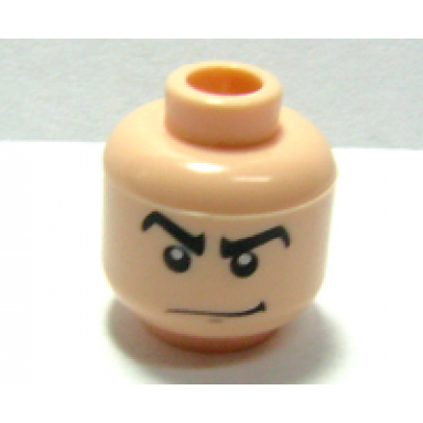 light nougat minifigure head male angry black eyebrows white pupils smirk pattern sr gray ghost