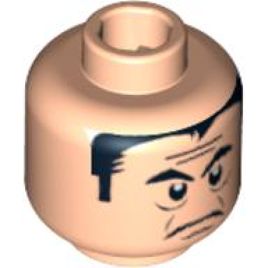 light nougat minifigure head male black eyebrows and hair forehead lines frown pattern