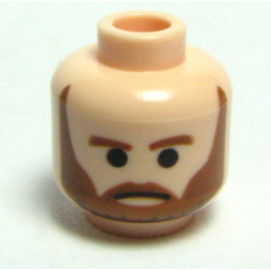 light nougat minifigure head beard brown black pupils and frown pattern