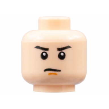 light nougat minifigure head black eyebrows dark orange chin dimple stern pattern