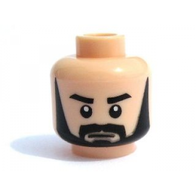 light nougat minifigure head thick black eyebrows full beard and pointed sideburns pattern