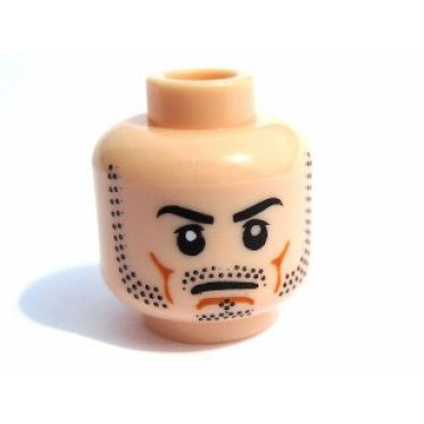 light nougat minifigure head beard stubble black eyebrows white pupils frown pattern