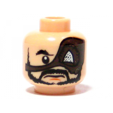 light nougat minifigure head beard moustache large eye patch determined expression pattern