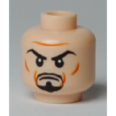 light nougat minifigure head black goatee arched eyebrows white pupils pattern