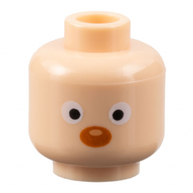 light nougat minifigure head white eyes black pupils and dark orange nose pattern