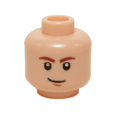 light nougat minifigure head reddish brown eyebrows dark orange chin dimple lopsided grin pattern