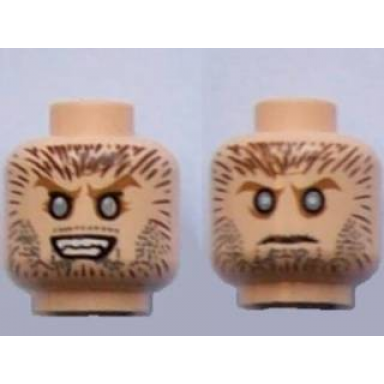 light nougat minifigure head dual sided hp werewolf fur with pointed teeth closed mouth grim pattern