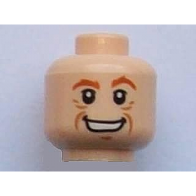 light nougat minifigure head male dark orange eyebrows medium nougat wrinkles and chin dimple open mouth smile with teeth pattern