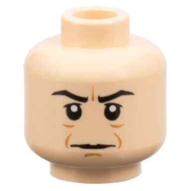 light nougat minifigure head black eyebrows upper eyelids medium nougat jowl lines chin dimple and wrinkles furrowed brow stern pattern