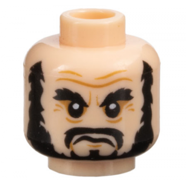 light nougat minifigure head potc black bushy eyebrows beard and moustache medium nougat furrowed brow and wrinkles frown pattern