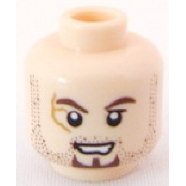 light nougat minifigure head potc scrum brown stubble and goatee scar on right eye pattern