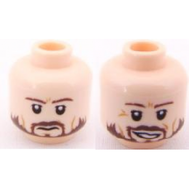 light nougat minifigure head dual sided potc norrington ragged brown beard smile frown pattern