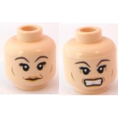 light nougat minifigure head dual sided female dark brown eyebrows crows feet smile angry pattern hp narcissa