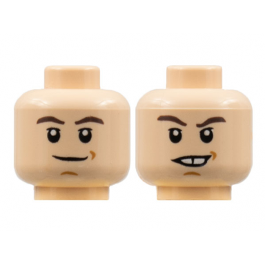 light nougat minifigure head dual sided hp neville closed mouth crooked smile with teeth pattern