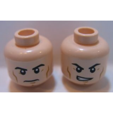 light nougat minifigure head dual sided black eyebrows cheek lines frown determined pattern superman