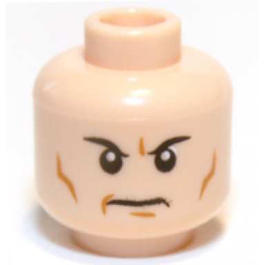 light nougat minifigure head black eyebrows medium nougat cheek lines chin dimple and wrinkles stern pattern