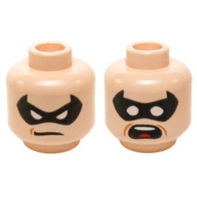 light nougat minifigure head dual sided black eye mask with eye holes determined scared pattern robin