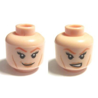 light nougat minifigure head dual sided female dark orange eyebrows eyelashes and cheek lines smile angry pattern