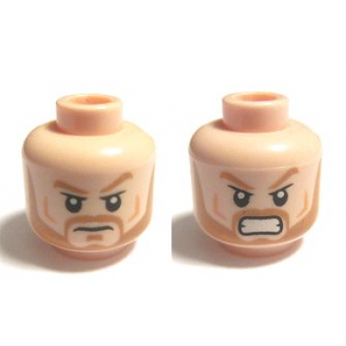 light nougat minifigure head dual sided medium nougat eyebrows and beard frown angry with bared teeth pattern