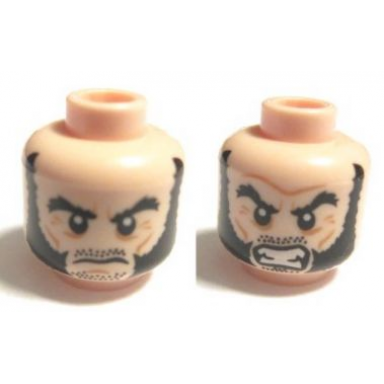 light nougat minifigure head dual sided bushy black eyebrows and long thick sideburns frown angry pattern