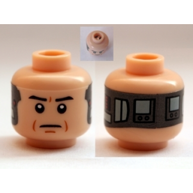 light nougat minifigure head alien with sw black eyebrows eyes with pupils frown implant on back pattern lobot