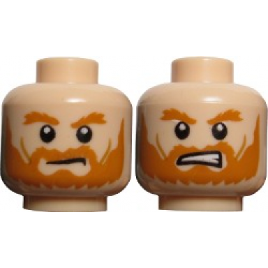 light nougat minifigure head dual sided lotr rohan soldier shaggy beard and eyebrows frowning grimacing pattern