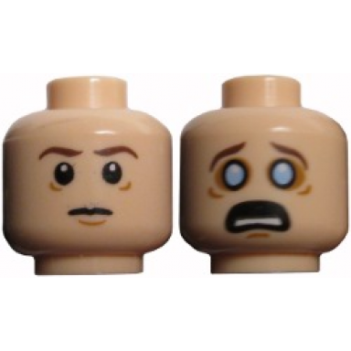 light nougat minifigure head dual sided lotr frodo brown eyebrows tired poisoned wide gray eyes pattern